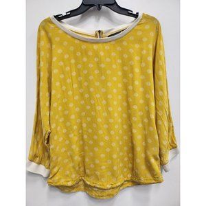 Anthropologie Maeve Womens Blouse Size 10 Mustard Yellow Polka Dots 3/4 Sleeve
